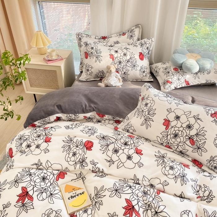 91家纺网 家纺一手货源 找家纺 上尚居 2022新款加厚保暖牛奶绒四件套 那年花开