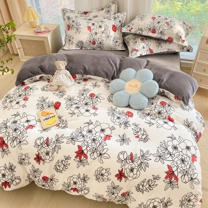 91家纺网 家纺一手货源 找家纺 上尚居 2022新款加厚保暖牛奶绒四件套 那年花开