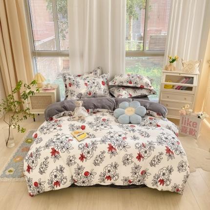 上尚居 2022新款加厚保暖牛奶绒四件套 那年花开