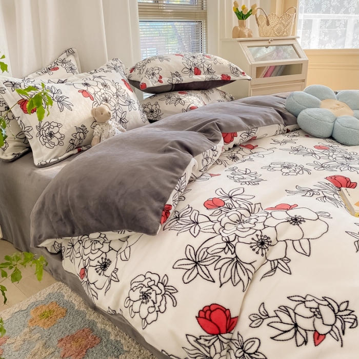 91家纺网 家纺一手货源 找家纺 上尚居 2022新款加厚保暖牛奶绒四件套 那年花开