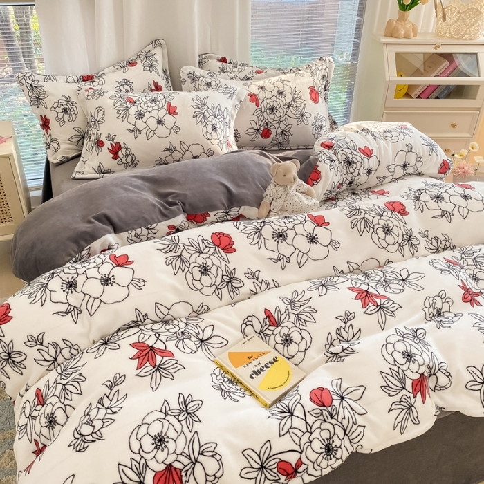 91家纺网 家纺一手货源 找家纺 上尚居 2022新款加厚保暖牛奶绒四件套 那年花开