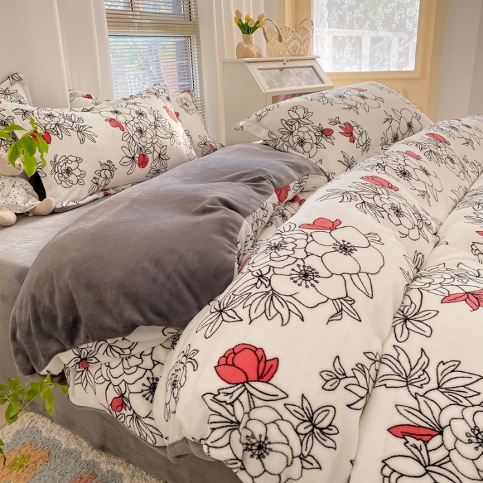 91家纺网 家纺一手货源 找家纺 上尚居 2022新款加厚保暖牛奶绒四件套 那年花开