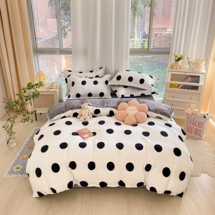 上尚居 2022新款加厚保暖牛奶绒四件套 甜蜜波点