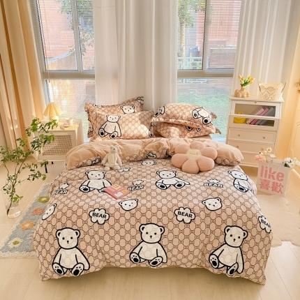 91家纺网 家纺一手货源 找家纺 上尚居 2022新款加厚保暖牛奶绒四件套 熊熊乐园咖