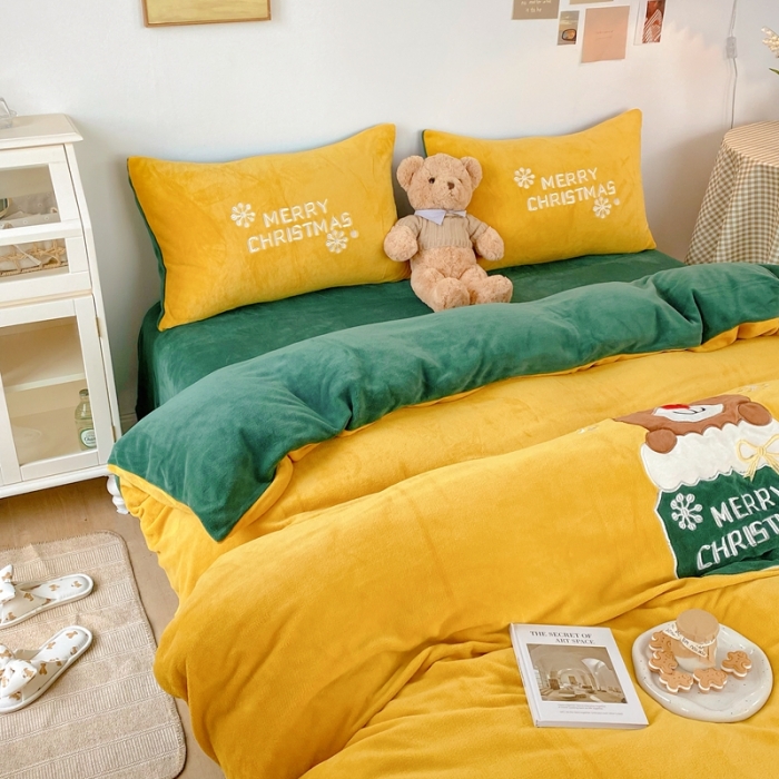 91家纺网 家纺一手货源 找家纺 星期八 2021新款圣诞款牛奶绒四件套 麋鹿