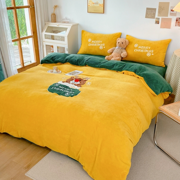 91家纺网 家纺一手货源 找家纺 星期八 2021新款圣诞款牛奶绒四件套 麋鹿