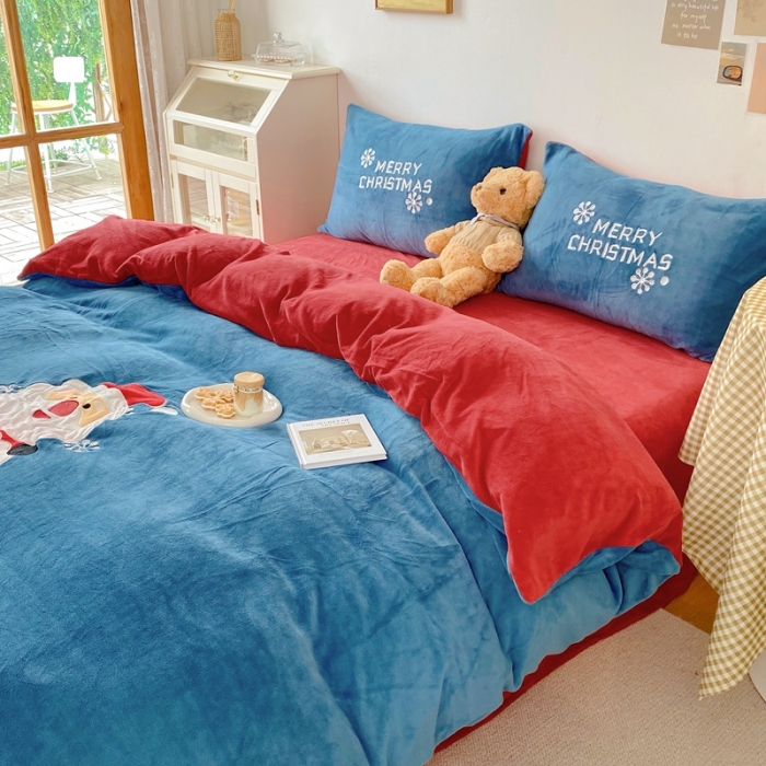 91家纺网 家纺一手货源 找家纺 星期八 2021新款圣诞款牛奶绒四件套 雪人