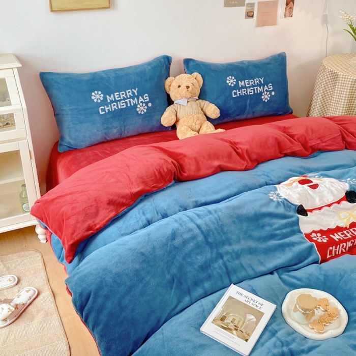 91家纺网 家纺一手货源 找家纺 星期八 2021新款圣诞款牛奶绒四件套 雪人