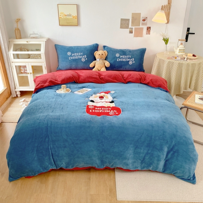 91家纺网 家纺一手货源 找家纺 星期八 2021新款圣诞款牛奶绒四件套 雪人