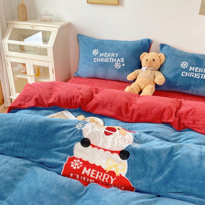 91家纺网 家纺一手货源 找家纺 星期八 2021新款圣诞款牛奶绒四件套 雪人