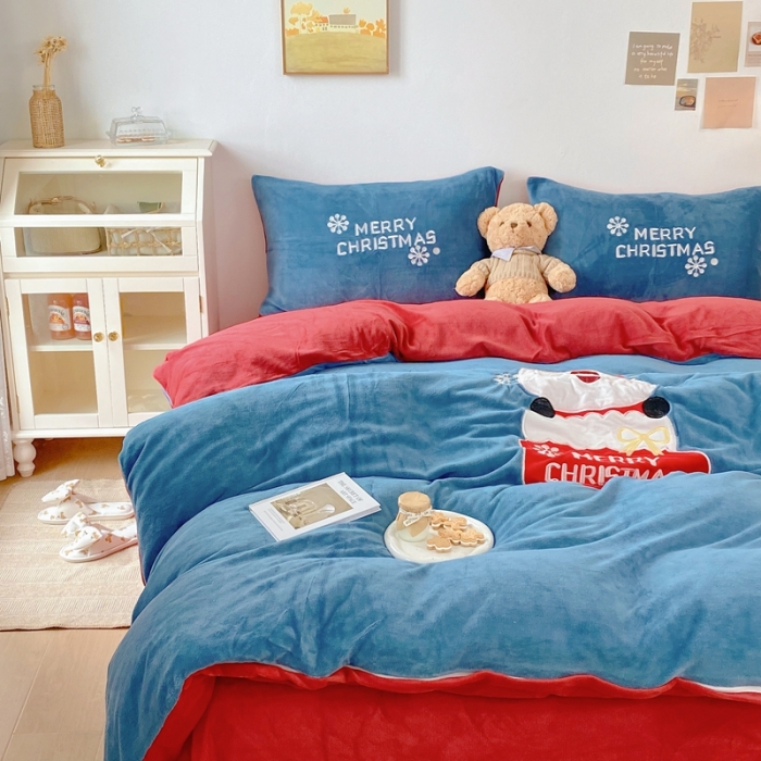 91家纺网 家纺一手货源 找家纺 星期八 2021新款圣诞款牛奶绒四件套 雪人