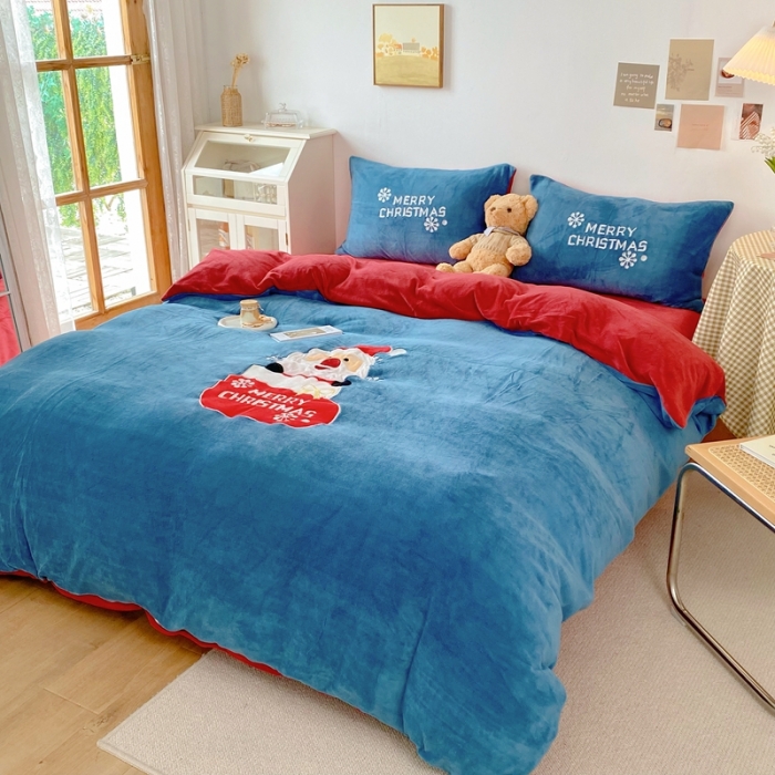 91家纺网 家纺一手货源 找家纺 星期八 2021新款圣诞款牛奶绒四件套 雪人