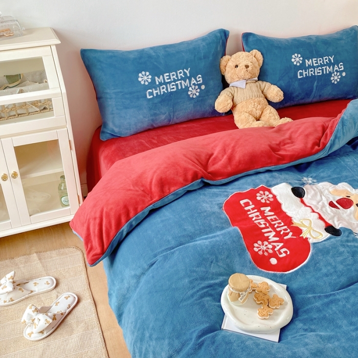 91家纺网 家纺一手货源 找家纺 星期八 2021新款圣诞款牛奶绒四件套 雪人