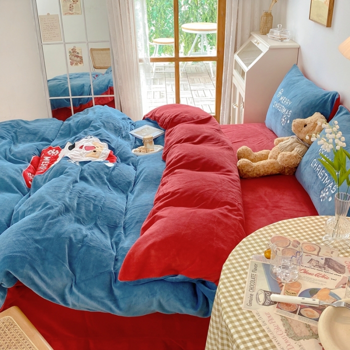 91家纺网 家纺一手货源 找家纺 星期八 2021新款圣诞款牛奶绒四件套 雪人