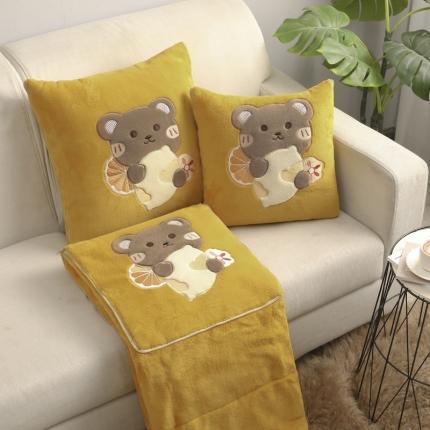暖树家居2023新款牛奶绒高端贴布绣抱枕被 柠檬小熊-柠檬黄