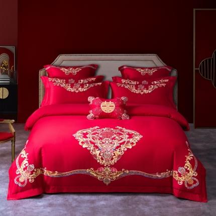 91家纺网 家纺一手货源 找家纺 高大尚新款长绒棉AB版系列婚庆多件套淡雅风情金