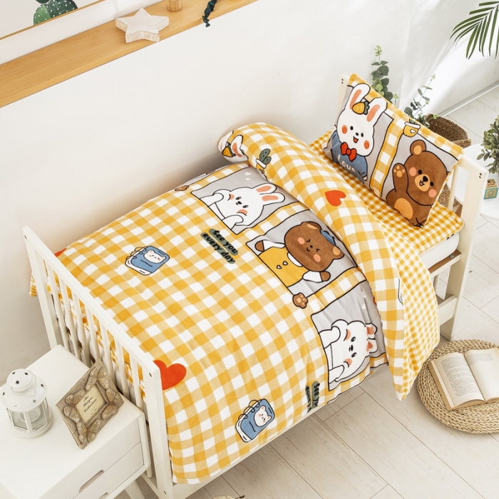 91家纺网 家纺一手货源 找家纺 乐秀家纺 2023新款牛奶绒幼儿园被子六套件 快乐一天