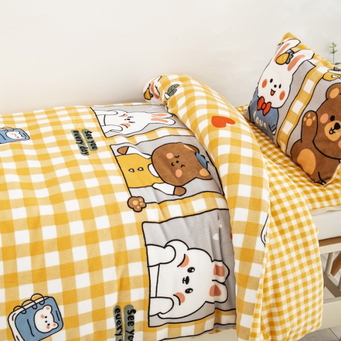 91家纺网 家纺一手货源 找家纺 乐秀家纺 2023新款牛奶绒幼儿园被子六套件 快乐一天