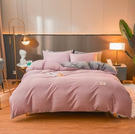 91家纺网 家纺一手货源 找家纺 秀色婴儿绒四件套冬季牛奶绒加绒双面绒被套丝诺轻奢藕粉色金属灰