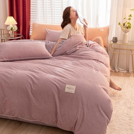 91家纺网 家纺一手货源 找家纺 秀色 婴儿绒四件套冬季牛奶绒加绒双面绒被套丝诺四件套 藕粉色