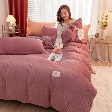 91家纺网 家纺一手货源 找家纺 秀色 婴儿绒四件套冬季牛奶绒加绒双面绒被套丝诺四件套 豆沙