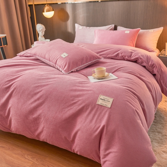 91家纺网 家纺一手货源 找家纺 秀色婴儿绒四件套冬季牛奶绒加绒双面绒被套丝诺四件套轻奢系豆沙