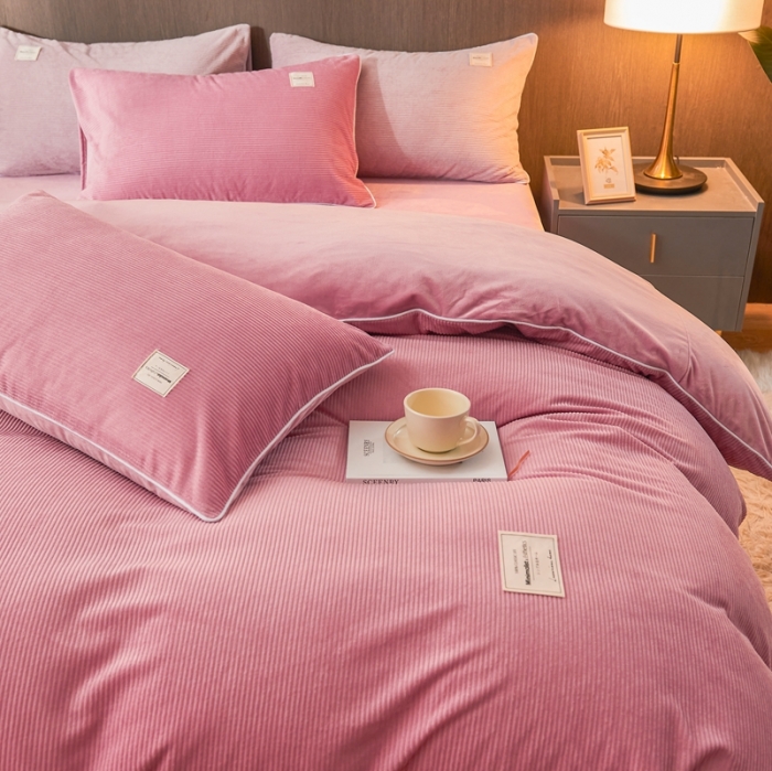 91家纺网 家纺一手货源 找家纺 秀色婴儿绒四件套冬季牛奶绒加绒双面绒被套丝诺四件套轻奢系豆沙