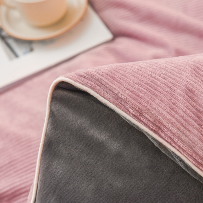 91家纺网 家纺一手货源 找家纺 秀色婴儿绒四件套冬季牛奶绒加绒双面绒被套丝诺轻奢藕粉色金属灰