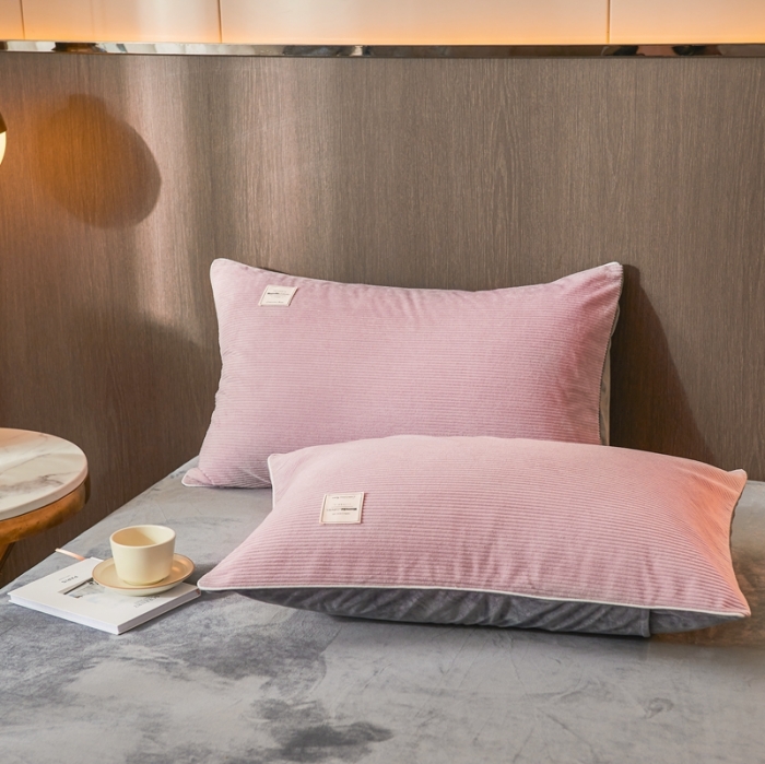 91家纺网 家纺一手货源 找家纺 秀色婴儿绒四件套冬季牛奶绒加绒双面绒被套丝诺轻奢藕粉色金属灰