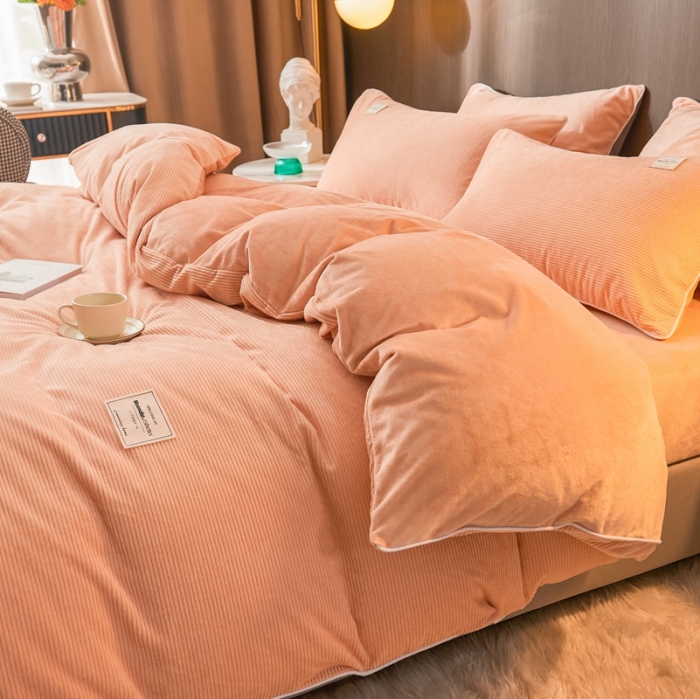 91家纺网 家纺一手货源 找家纺 秀色婴儿绒四件套冬季牛奶绒加绒双面绒被套丝诺四件套轻奢浅驼色