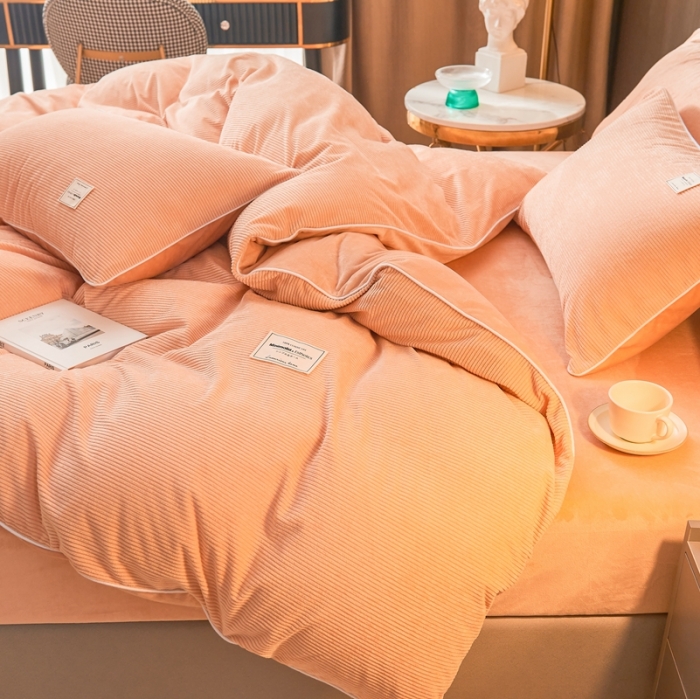 91家纺网 家纺一手货源 找家纺 秀色婴儿绒四件套冬季牛奶绒加绒双面绒被套丝诺四件套轻奢浅驼色