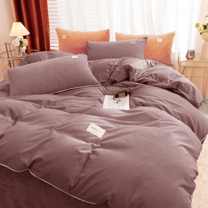 91家纺网 家纺一手货源 找家纺 秀色 婴儿绒四件套冬季牛奶绒加绒双面绒被套丝诺四件套 藕粉色