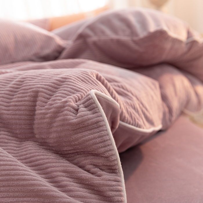 91家纺网 家纺一手货源 找家纺 秀色 婴儿绒四件套冬季牛奶绒加绒双面绒被套丝诺四件套 藕粉色