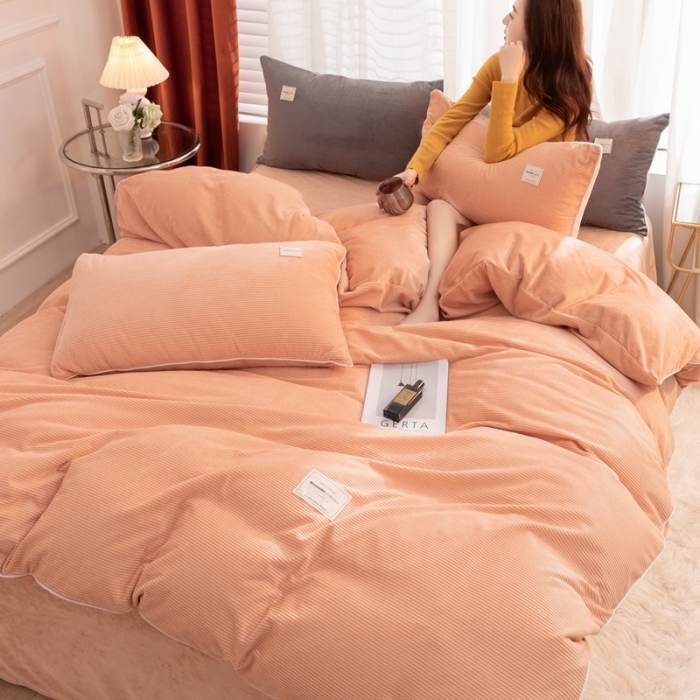 91家纺网 家纺一手货源 找家纺 秀色 婴儿绒四件套冬季牛奶绒加绒双面绒被套丝诺四件套 浅驼色