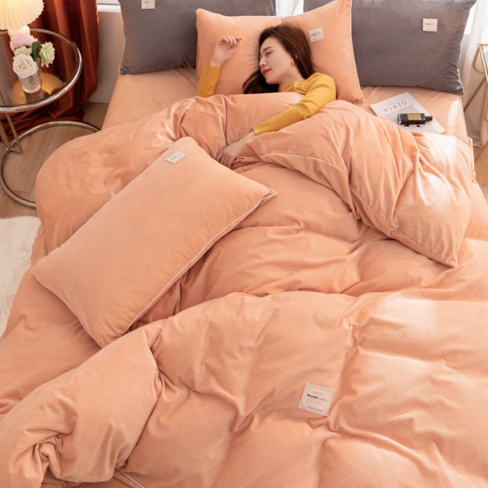 91家纺网 家纺一手货源 找家纺 秀色 婴儿绒四件套冬季牛奶绒加绒双面绒被套丝诺四件套 浅驼色