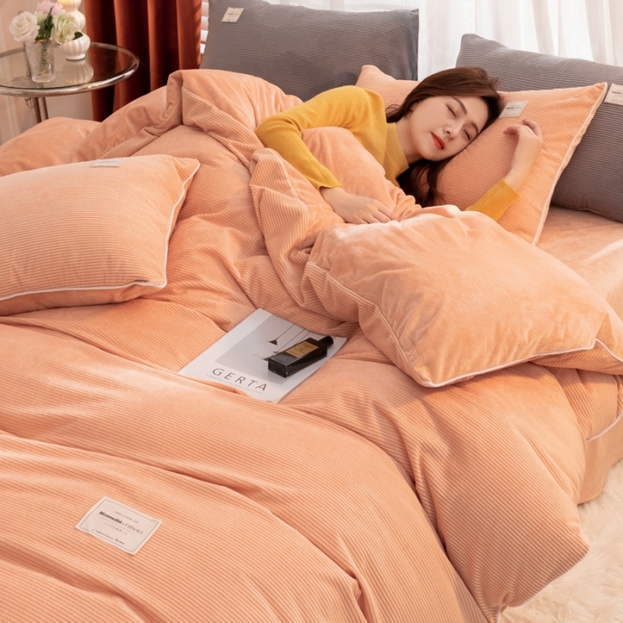 91家纺网 家纺一手货源 找家纺 秀色 婴儿绒四件套冬季牛奶绒加绒双面绒被套丝诺四件套 浅驼色