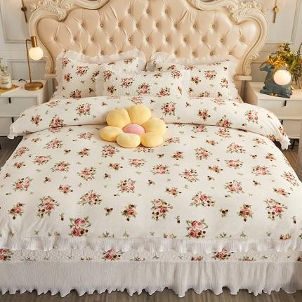 宜凡 2021新款牛奶绒小清新床盖四件套 手捧花米