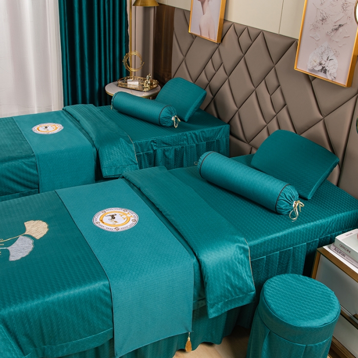 91家纺网 家纺一手货源 找家纺 不打烊家纺 2021新款焕彩尼美容床罩-银杏花开 孔雀蓝