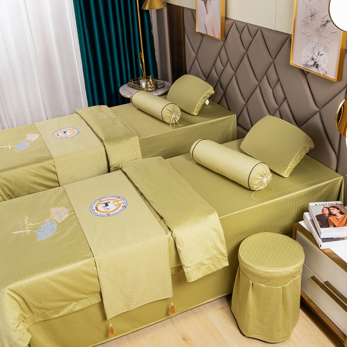 91家纺网 家纺一手货源 找家纺 不打烊家纺 2021新款焕彩尼美容床罩-银杏花开床单款 果绿