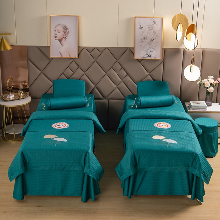 91家纺网 家纺一手货源 找家纺 不打烊家纺 2021新款焕彩尼美容床罩-银杏花开床单款 孔雀蓝