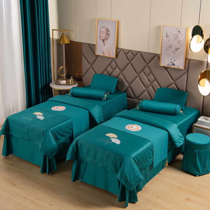 91家纺网 家纺一手货源 找家纺 不打烊家纺 2021新款焕彩尼美容床罩-银杏花开床单款 孔雀蓝