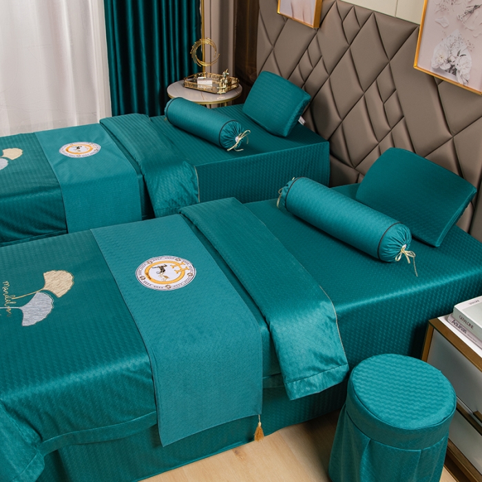 91家纺网 家纺一手货源 找家纺 不打烊家纺 2021新款焕彩尼美容床罩-银杏花开床单款 孔雀蓝