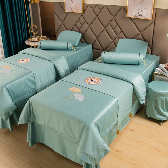 91家纺网 家纺一手货源 找家纺 不打烊家纺 2021新款焕彩尼美容床罩-银杏花开床单款 浅绿