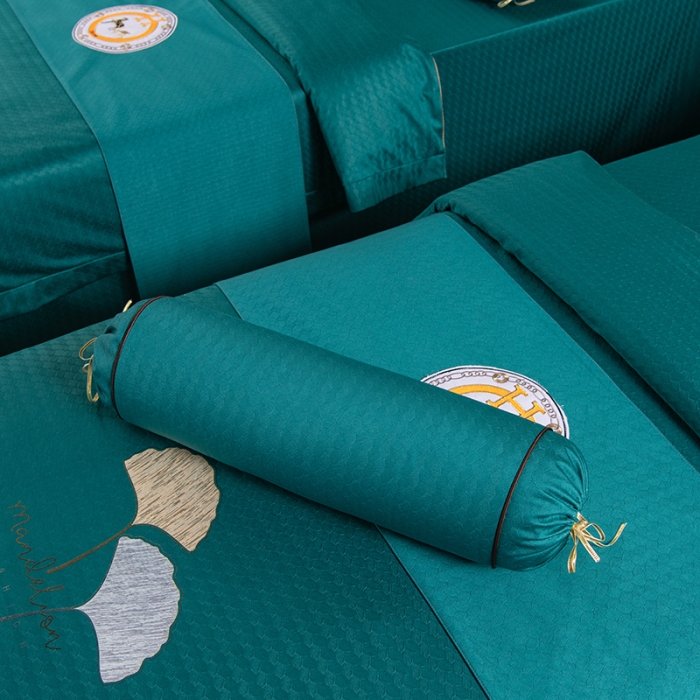 91家纺网 家纺一手货源 找家纺 不打烊家纺 2021新款焕彩尼美容床罩-银杏花开床单款 孔雀蓝