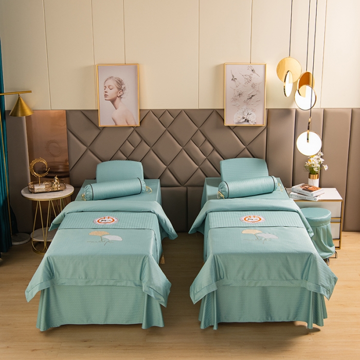 91家纺网 家纺一手货源 找家纺 不打烊家纺 2021新款焕彩尼美容床罩-银杏花开床单款 浅绿