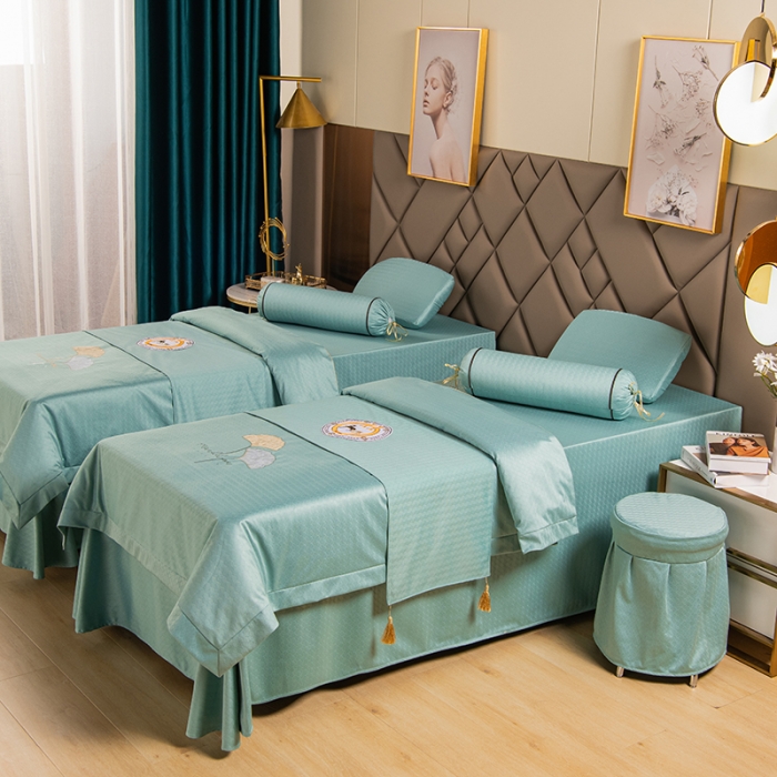 91家纺网 家纺一手货源 找家纺 不打烊家纺 2021新款焕彩尼美容床罩-银杏花开床单款 浅绿