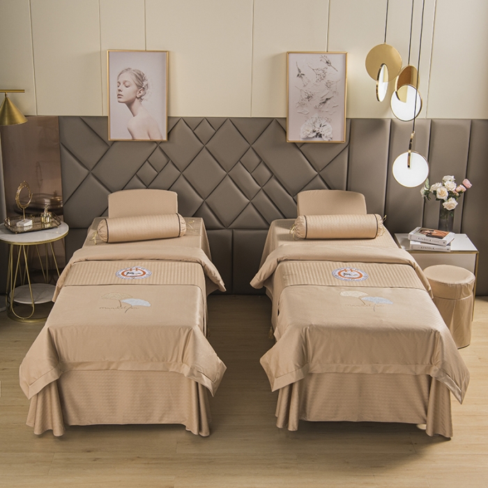 91家纺网 家纺一手货源 找家纺 不打烊家纺 2021新款焕彩尼美容床罩-银杏花开床单款 驼色