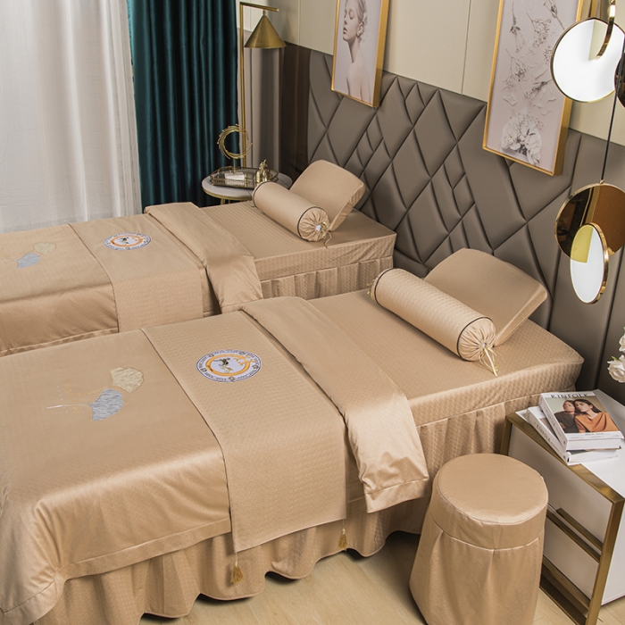 91家纺网 家纺一手货源 找家纺 不打烊家纺 2021新款焕彩尼美容床罩-银杏花开床单款 驼色