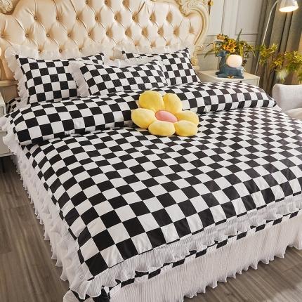 91家纺网 家纺一手货源 找家纺 宜凡 2023新款全棉印花床盖四件套 棋盘格-黑白