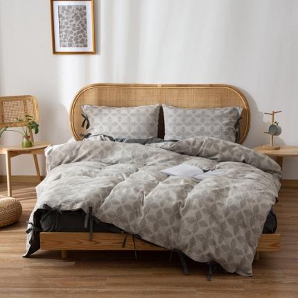 91家纺网 家纺一手货源 找家纺 总安莱生活  新款双层纱四叶草色织大提花蝴蝶结工艺款四件套